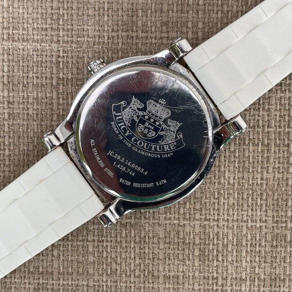 Juicy Couture Ladies Wrist Watch Crytals Accent Face White Rubber Band Quartz - Picture 7 of 12